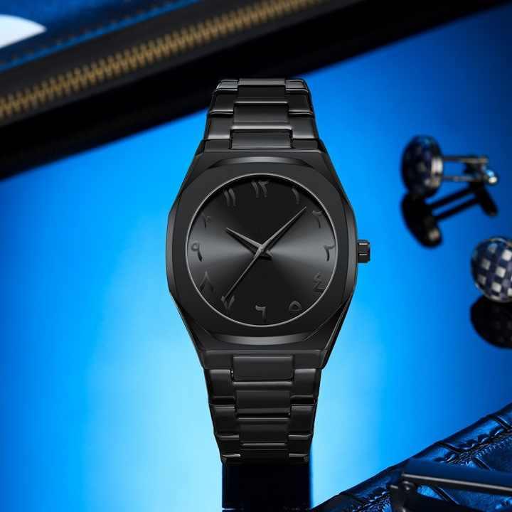 Luxury Arabic Numerals Black Wristwatch - Minimalist Design | ساعة يد عربية فاخرة
