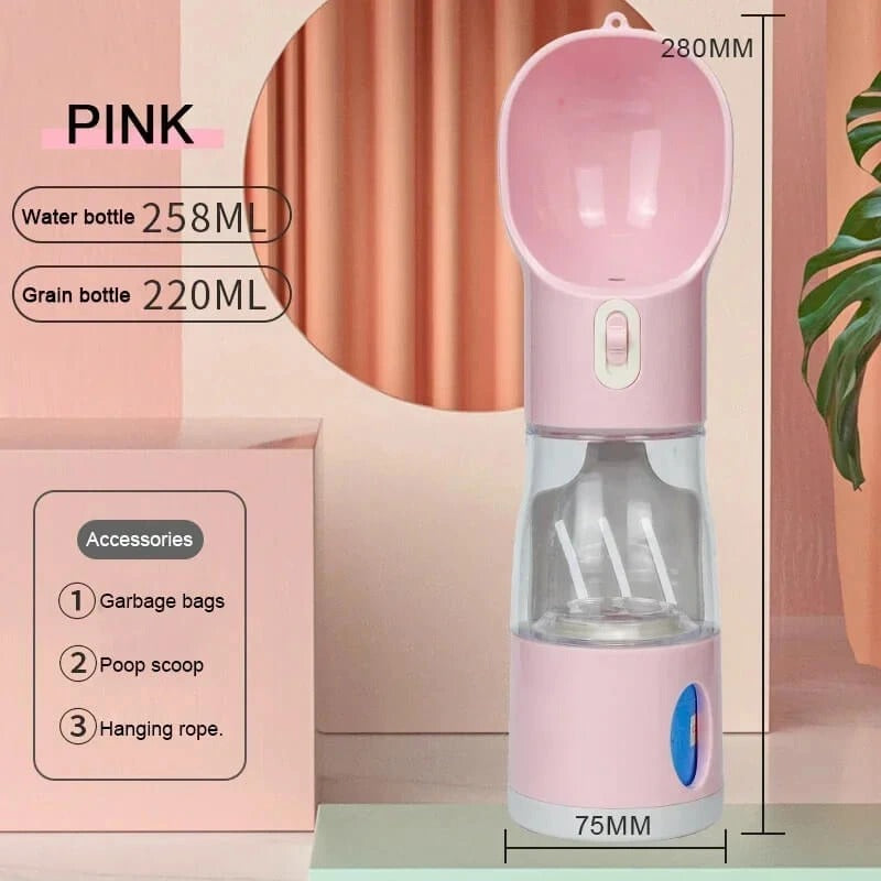 Dog Water Bottle with Built-In Waste Bag Storage – Leakproof, Portable & Easy to Carry