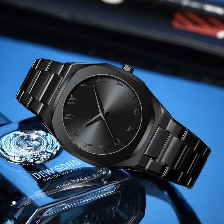 Luxury Arabic Numerals Black Wristwatch - Minimalist Design | ساعة يد عربية فاخرة
