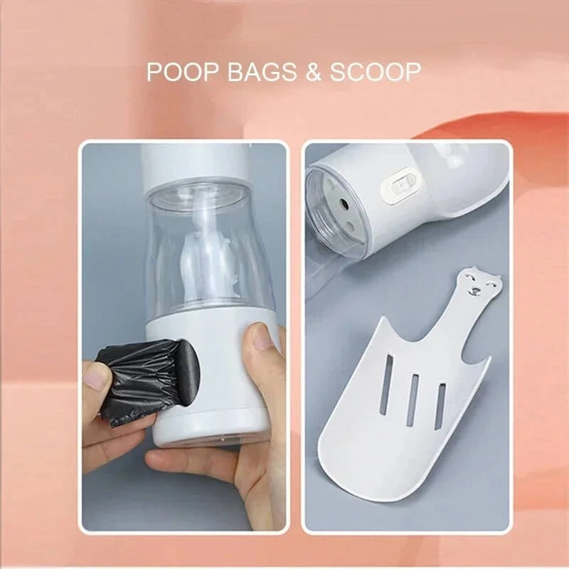 Dog Water Bottle with Built-In Waste Bag Storage – Leakproof, Portable & Easy to Carry