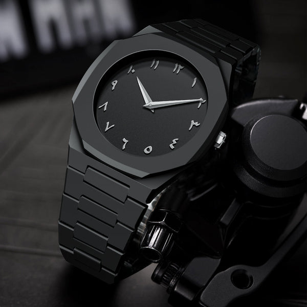 Luxury Arabic Numerals Black Wristwatch - Minimalist Design | ساعة يد عربية فاخرة