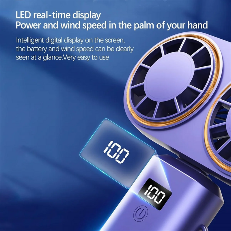 Portable USB Neck Fan – Foldable, Rechargeable, 5-Speed with Display